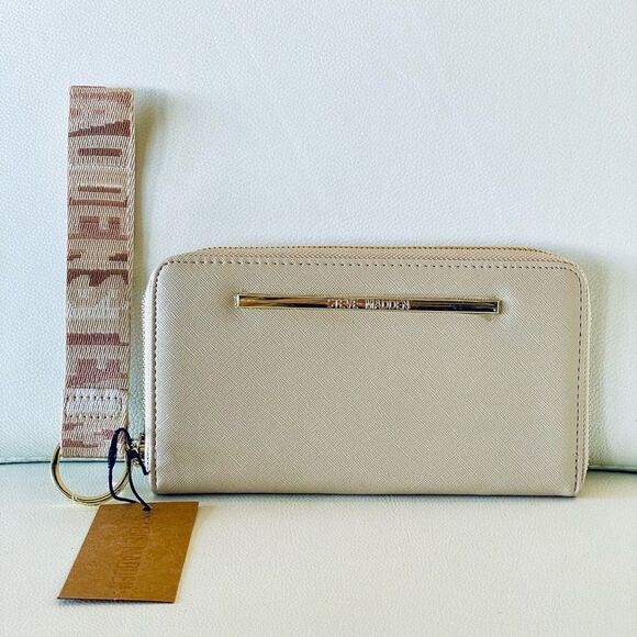 NWT Steve Madden BZIPWEB Beige/Gold Zip All Around Wallet Colors Guitar Wristlet - Picture 1 of 12